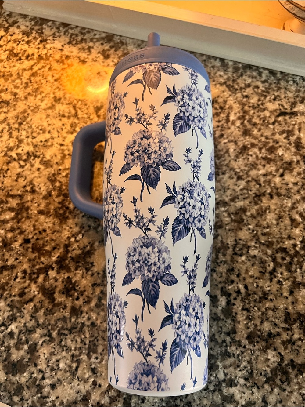 Wellness Blue Floral Travel Tumbler with Handle and Straw - Picture 4 of 4